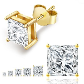 KRKC Earrings for Women, Hypoallergenic Earrings Simulated Diamond Gold Plated Stud Earrings for Women Men Gifts (6mm)