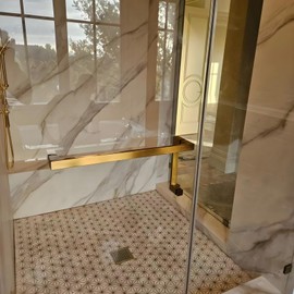 MCOCOD 8" Pull Handle and 20" Towel Bar Set, Glass Shower Door Towel Bar Handle Replacement for 1/4", 5/16", 3/8", and 1/2" (6-12mm) Glass Doors, Squared, Brushed Gold