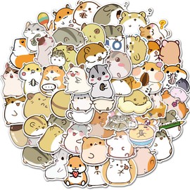 Cute Hamster Stickers for Water Bottles 50 pcs, Laptop Stickers for Teens, Girls, Kids, Graffiti, Cool Trendy for Guitar Camera Phone Luggage
