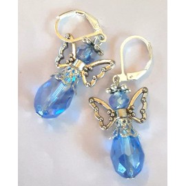 handcrafted by BeJay medium blue CHRISTMAS ANGEL Crystal Teardrop SP LEVER BACK #XAG