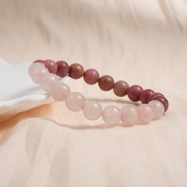 Gracayfr Anxiety Relief Emotional Balance Bracelet Natural Stone Healing Crystal Spiritual Empath Protection Gemstone Stretch Bead Rose Quartz Rhodonite