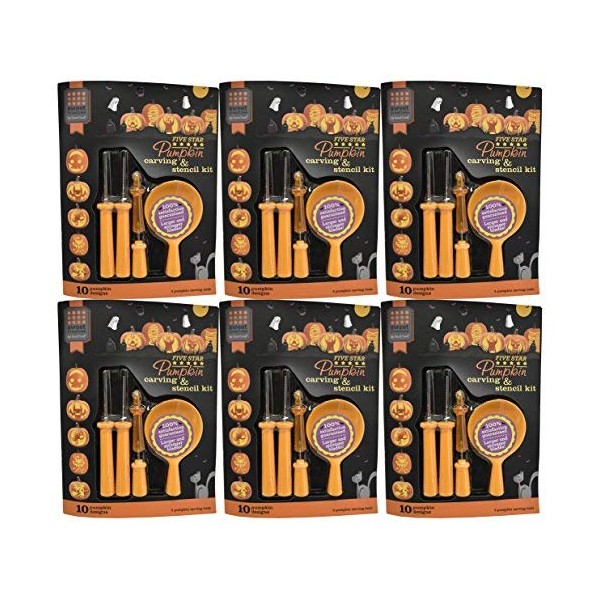 Set of 6 Five Star Pumpkin Carving and Stencil Kit!