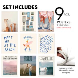 Elegend Coastal Granddaughter Decor, 9pcs Coastal Cowgirl Wall Art, Beachy Room Decor Aesthetic, Vintage Surf Decorations for Teen Girls