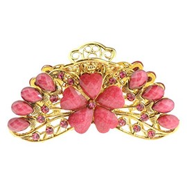 Womens Girls Vintage Look Crystal Diamante Bridal Wedding Party Bridesmaid Birthday Metal Hair Bulldog Crab Octopus Jaw Styling Claw Clamp Clip Gold Tone 9cm Large Rose Daisy Flower (Pink)