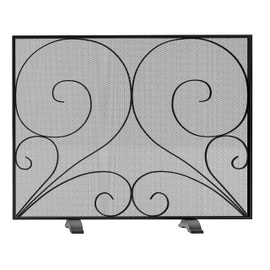 Fire Beauty Single Panel Fireplace Screen Handcrafted Solid Wrought Iron Mesh, Heat-Resistant Fire Spark Guard for Fireplace-Black