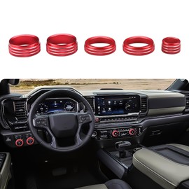 Auovo Volume/Tune Knob Covers A/C Knob Covers Rings Trims Compatible with 2022-2024 Chevy Silverado/GMC Sierra Accessories Car Interior Trim Decorations(5pcs/Set, Red)