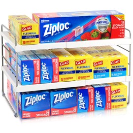 JUPELI Foil and Plastic Wrap Organizer, Expandable Kitchen Pantry Storage, Height Adjustable Cabinet Rack for Kitchen Organization, Aluminum Foil -3 Tier 9.8" to 15.6"L