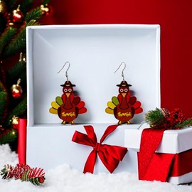 Thanksgiving Turkey Earrings Acrylic Pumpkin Maple Leaf Drop Dangle Earrings Harvest Fall Earrings Cute Turkey Feather Earrings Thanksgiving Fall Earrings for Women (C)