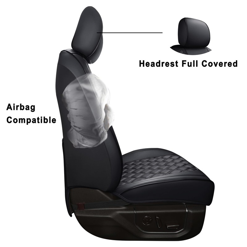 Huidasource Dodge Ram Front Seat Covers, Waterproof Leather Pickup Truck