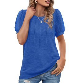 OFEEFAN Plain T Shirts for Women Beach Vacation Clothes Crew Neck Flattering Tops to Hide Tummy Blue L