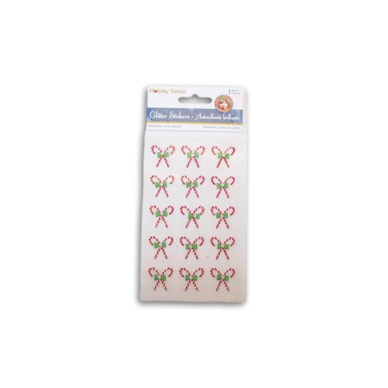 Candy Cane Gemstone Christmas Stickers - 15 Piece