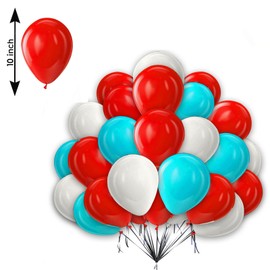 Party Balloons - 10 Inch Red White Teal Pack of 25 Latex Balloons for Arch Decoration, Kids Birthday, Wedding, Independence Day & Graduation Themes
