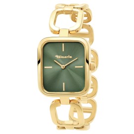 Tamaris Ladies Watch - Jewellery Band Watch for Women Round & Square, Gold-green square / jewellery band, Gold-green square / jewellery band
