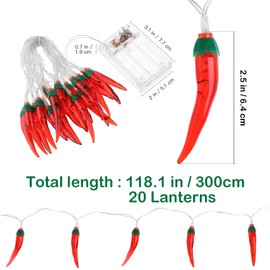 OSALADI LED Red Chili Pepper Lights,Red Pepper Light String,Battery Operated Chili Decorative Lights for Patio Balcony Fence Deck Indoor Outdoor Christmas Mexican Fiesta Party