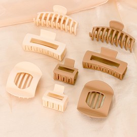 KAZIPA Hair Clips 8 Pcs Set, Flat Claw Clips for Women, Alligator Hair Clips in Khaki & Skin Color, Large Hair Clamps for Thick & Thin Hair, Assorted Styles, French Barrettes