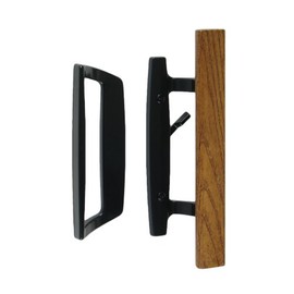FPL Bali NAI Sliding Glass Door Handle Set with Oak Wood Pull in Black Finish, Standard 3-15/16” CTC Screw Holes, 1-3/4” Door Thickness