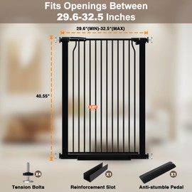 THEYFIRST 40.55" Extra Tall Baby Gate for Doorways Stairs, 29.6-32.5 in Narrow Baby Gates No Drill, Tall Dog Gate Indoor Walk Thru, Pressure Mounted Child Gate with Door for Pet Doggie Puppy Black