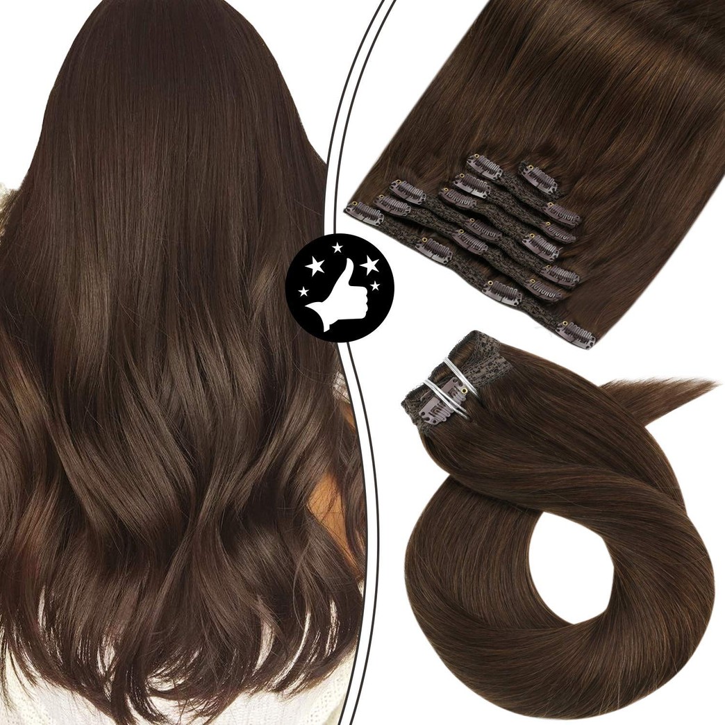 Moresoo Clip in Hair Extensions Clip in Human Hair 12 Inch Clip in Real Hair Extensions Clip in Human Hair Full Head #4 Dark Brown Clip on Natural Hair Clip Extensions Double Weft 5PCS 70G