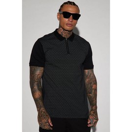 FASHION NOVA Bogey Short Sleeve Polo - Black - Size: M