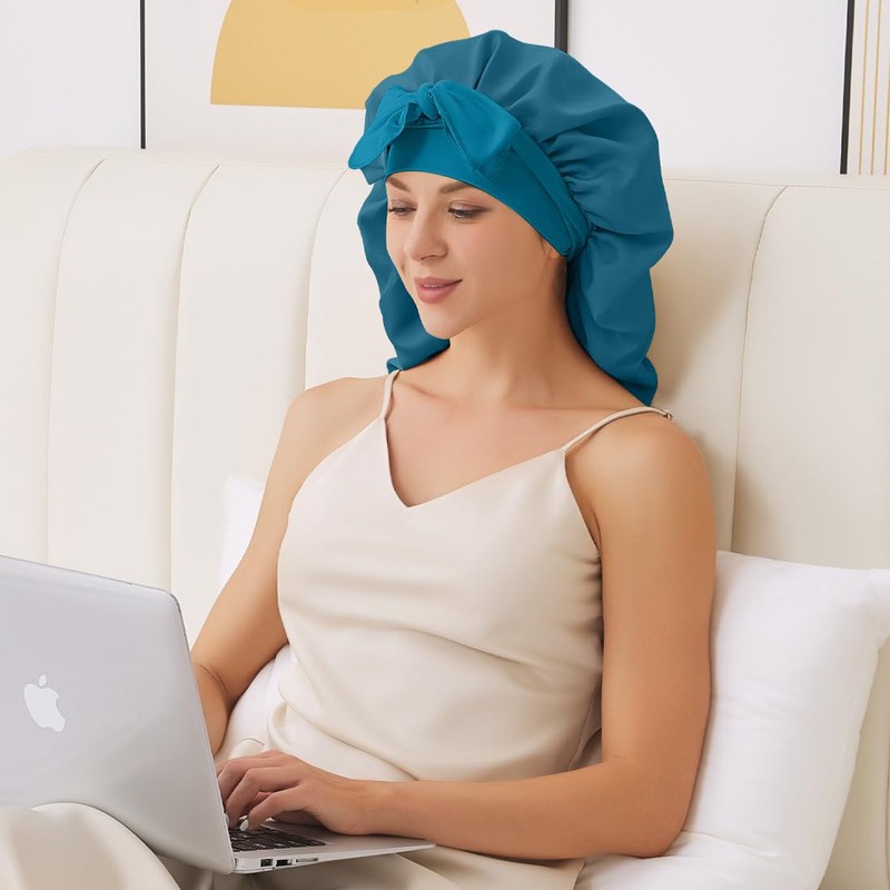 Long Satin Bonnet for Sleeping, Satin Lined Braid Bonnet with