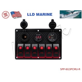 LLD_TK 6 Gang Red LED Waterproof Rocker Switch Panel Breakers Car Marine Boat RV 12V