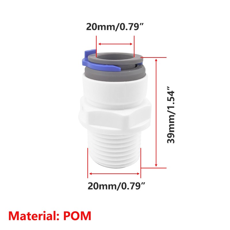 Qrity RO Water Filter Fitting, 1/2 Inch Male Thread to