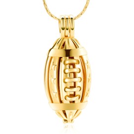 constantlife Cremation Jewelry for Ashes American Football Rugby Pendant Urn Necklace Stainless Steel Locket Keepsake Memorial Athlete Gift for Men Women (Golden)