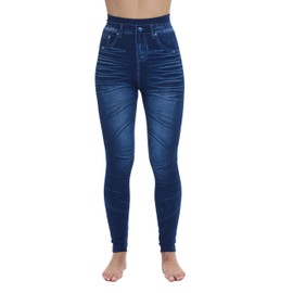 Just Love Jeggings for Juniors Comfortable Seamless Printed Leggings, Blue Basic 2, Small-Medium
