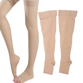 Medias de compresión elásticas opacas, pantimedias de compresión para mujeres y hombres, medias altas hasta el muslo, punta abierta, longitud de la rodilla, venas varicosas(S)