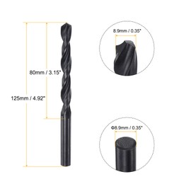 sourcing map 6542 High-Speed Steel Spiral Drill Bit Full Base Black Oxide Drill 8.9 mm 125 mm Pack of 1
