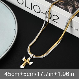 WHYCNJL 1 Piece Cross Chain Cross Pendant Guardian Angel Wing Necklace Protection Cross Power Pendant Necklace Religious Jewellery Gift for Men Women