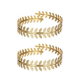 COLORFUL BLING 2 Pcs Gold Swirl Leaf Upper Arm Bracelet Set Leaves Branch Armlet Punk Metal Adjustable Cuff Bangle Armband Jewelry for Women-Gold