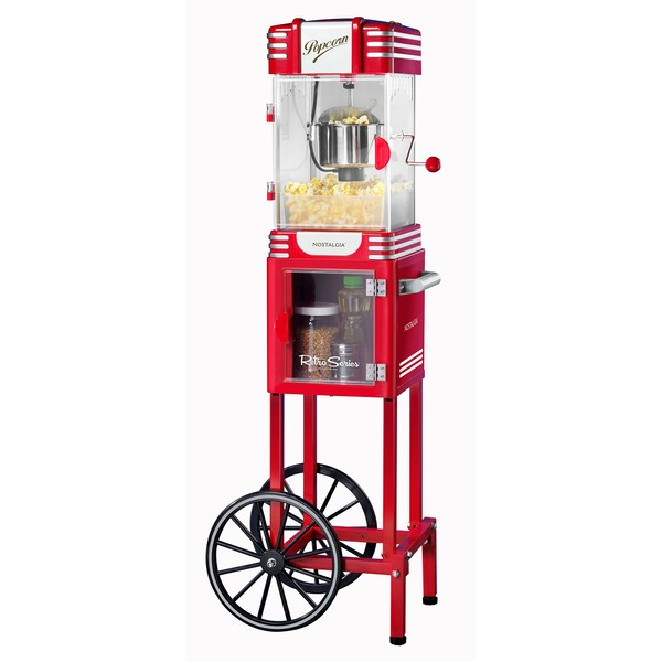 Nostalgia Popcorn Maker Machine - Professional Cart With 2.5 Oz Kettle Makes Up to 10 Cups - Vintage Popcorn Machine Movie Theater Style - Retro Red