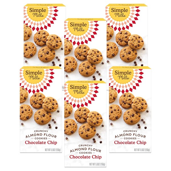Simple Mills Almond Flour Chocolate Chip Cookies, Gluten Free and Delicious Crunchy Cookies, Organic Coconut Oil, Good for Snacks, Made with whole foods, 6 Count (Packaging May Vary)