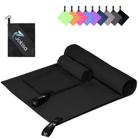Jokisa Microfibre Towel Set of 2, 180 x 90 cm Beach Towel Microfibre + 80 x 40 cm Sports Towel, Quick-Drying & Sand-Free Towels for Outdoor Sauna Beach Trekking (Black)