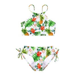 QPANCY Traje de baño de 2 Piezas para niñas con Correa Ajustable, Piña Tropical H29, 8-9 Años