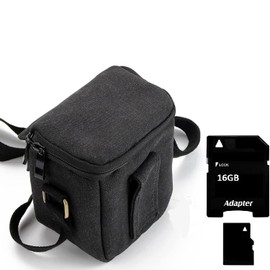 K-S-Trade Compatible With Canon IXUS 185 Camera Shoulder Carry Case Bag Shock Resistant Weather Protective Compact, Black + 16 GB Memory Card