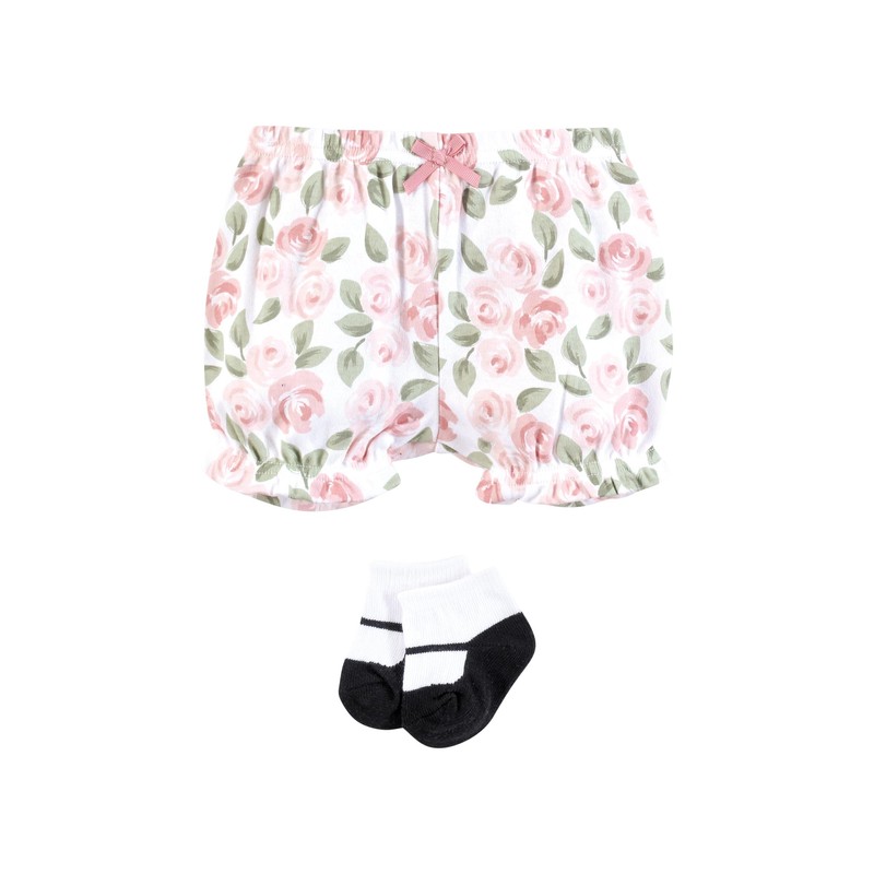 Hudson Baby Infant Girls Bodysuit, Short and Sock, Bonjour Paris,