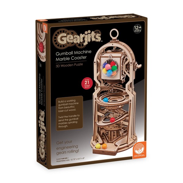 MindWare Gearjits: Gumball Machine Marble Coaster – Wooden 3D Building