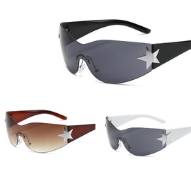 3 PCS Rimless Y2K Sunglasses for Women Men, Wrap Around Fashion Sunglasses Oversized Frameless Trendy 2000s Trendy Glasses (Black,Brown,White)