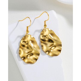 Gold Earrings for Women Stainless Steels 18K Gold Plated Dangle Drop Earrings Hypoallergenic Jewellery Gifts for Women Girls Birthday Christmas(Oval)
