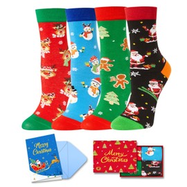 HAPPYPOP Christmas Gifts Stocking Socks for Kids - Santa Gingerbread Reindeer Gifts for Boy Girl with Greeting Card, Xmas Stocking Stuffers for Tweens