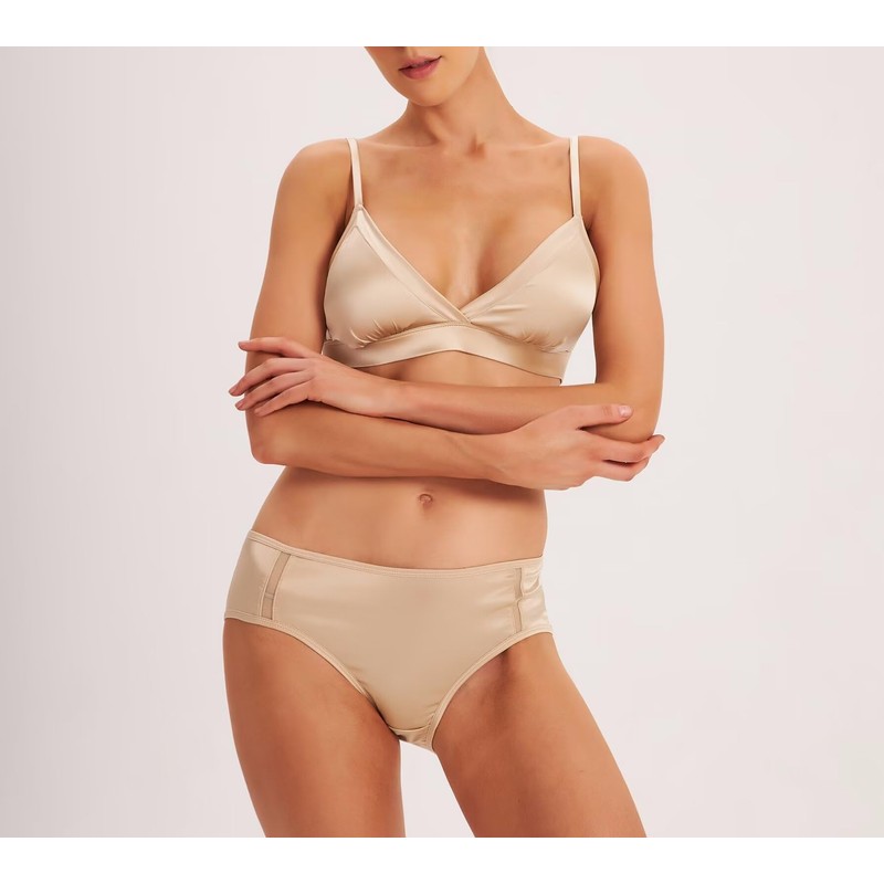 SilRiver Women's Silk Padded Bralette Deep V Wire Free Crop