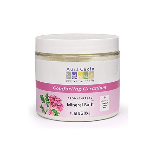 Aura Cacia Comforting Geranium Aromatherapy Mineral Bath | 16 oz. Jar | Rosa damascena