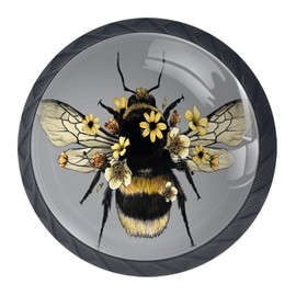Eslifey 4 Pack Cabinet Knobs Cute Fluffy Bumblebee Round Drawer Dresser Handles Pull with Screws for Cupboard Wardrobe Furniture Home Kitchen Office, 1.37x1.10x0.66 in/35x28x17mm