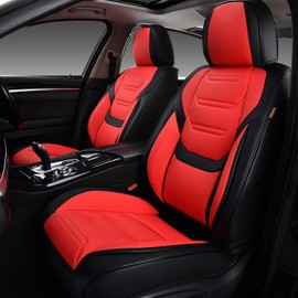 TIEHESYT Leather Seat Covers Front Pair with Lumbar Support, Breathable and Waterproof Car Seat Cover, Universal Seat Covers for Cars, Trucks, SUVs, Sedans, Pickups, Airbag Compatible, Black&Red