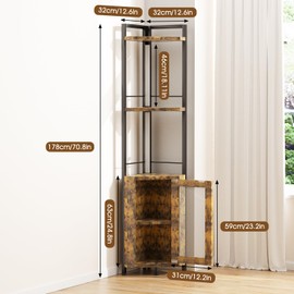 TARKARI RGB Light bar Iron Wood Corner Shelf Stand Tall Book Shelf Decor Bar Cabinet with Doors for Liquor Display Corner Shelves Standing for Living Room，Corner Floor Lamp