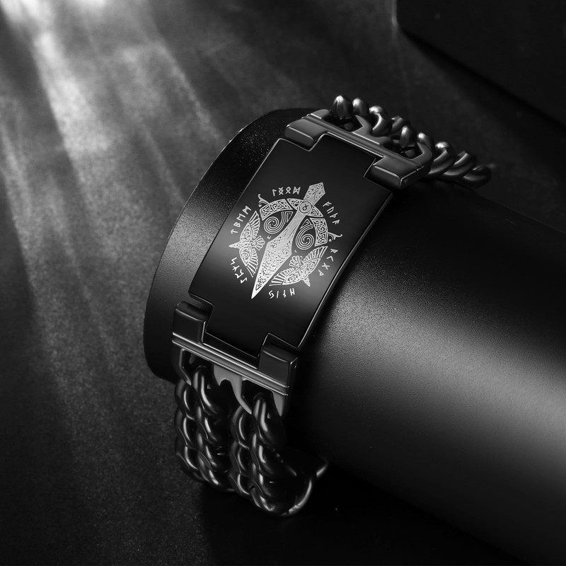Hipunk Men Stainless Steel Viking Link Bracelet - Norse Mythology