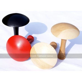 Masters Traditional Games Set Bar Billiards mushrooms (2 natural wood, 1 red, 1 black, flat underside)