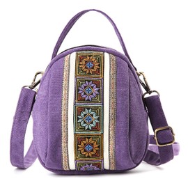 Goodhan Canvas Crossbody Bag Embroidered Cell phone Purse Small Handbag for Women, Violet